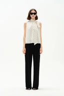 Elen Polka Dot Halter Neck Sleeveless Top in Mulberry Silk