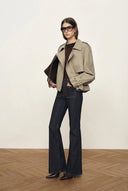 Elva Large Lapel Pleated Hem Short Trench Coat in Lightweight Blend