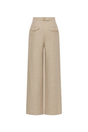 Troy Front Pleated Wide Leg Suit Pants in Dew Retted French Linen