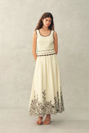 Vittra Embroidery and Woven Sleeveless Dress in Crochet with Cotton Linen Knit