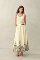 Vittra Embroidery and Woven Sleeveless Dress in Crochet with Cotton Linen Knit