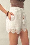 Amaya Puff-Sleeve Long Sleeve Top and Shorts Set in Lace