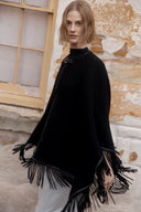 Luna Contrast Leather Fringe Poncho in Merino Cashmere Knit