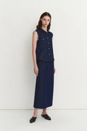 Falda Midi Francesca en Denim de Lino y Algodón