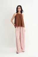 Louise Textured Pleated Pants in Pleated Satin