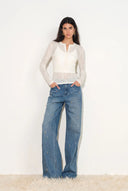 Eleanor Jeans mit geradem Bein und Kristallverzierung aus Baumwoll-Denim