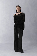 Top de manga larga con hombros descubiertos y efecto desgastado Flore en punto de merino y alpaca