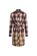 Marcella Plaid Ombré Twist Front Shirt Dress in Cotton