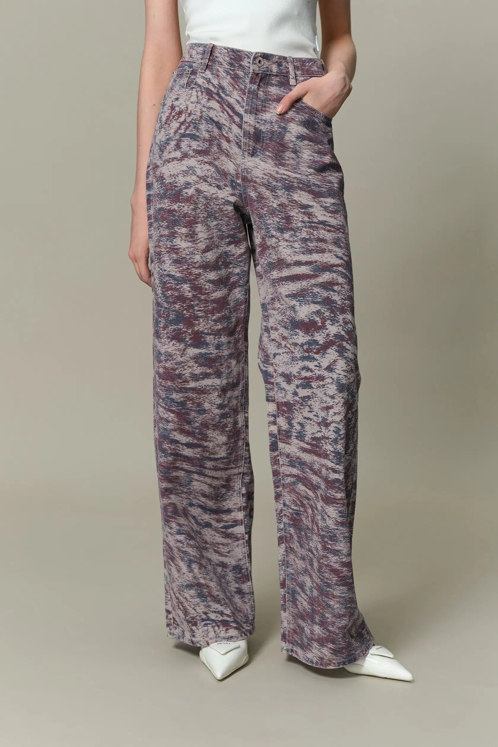 Skyler Leopard Print Straight Leg Jeans Cotton Denim