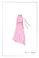 Alice Pink Hand Flora Sleeveless Dress in Acetate-Linen Blend
