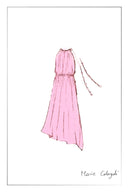 Alice Pink Hand Flora Sleeveless Dress in Acetate-Linen Blend