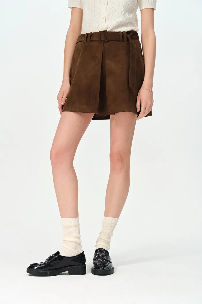 Clara Midi Skirt in Premium Faux Suede