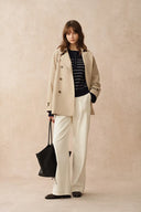 Rhea Scalloped Henley Striped Sweater in Wool-Alpaca Knit