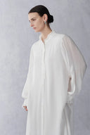 Robe chemise maxi semi-transparente style victorien Venus en georgette de soie