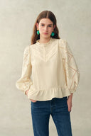 Nina's Openwork Embroidery Blouse in Cotton Jacquard