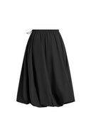 Cathy Black Twisted-Seam Bubble Midi Skirt in Lightweigt Blend