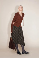 Annie Asymmetric Panel Fringe Plaid Skirt in Merino wool check