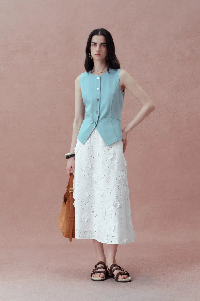 Olivia Hand Stitched Flora Applique Maxi Skirt in Cotton – fbrq.com