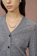 Cardigan Corto de Cuello en V Faye Hecho a Mano en Crochet en Punto de Merino-Cashmere
