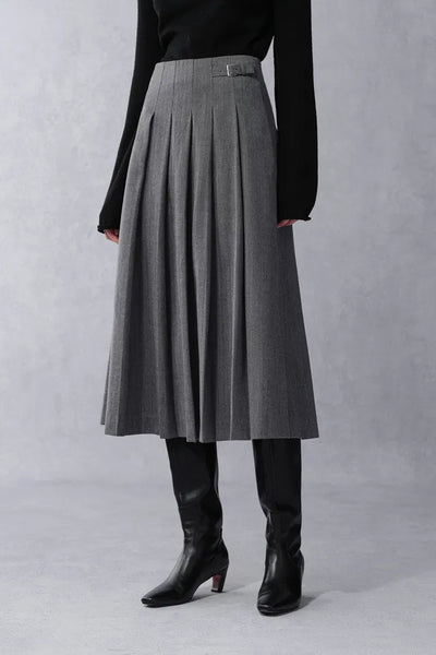 Soma Pleated Midi Skirt in Fine Wool Blend – fbrq.com
