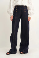 Jeans Holgados Margot con Botones Dobles Coseidos a Mano en Denim de Algodón