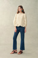 Blusa con bordado calado Nina en jacquard de algodón