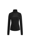 Lumina Semi Sheer Shoulder Turtleneck Undershirt in Merino Wool Rib Knit