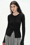 Emma Black Fitted Cardigan in Cotton Blend Yarn Knit