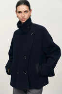 Trevor Mitternachtsblauer Poncho-Mantel aus Merino-Wolltweed