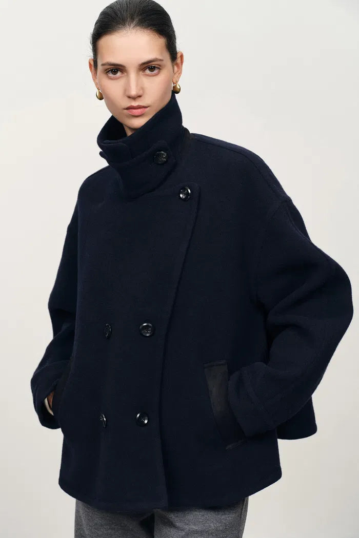 Trevor Midnight Blue Poncho Coat in Merino Wool Tweed