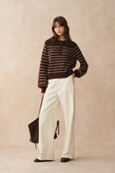 Rhea Scalloped Henley Striped Sweater in Wool-Alpaca Knit