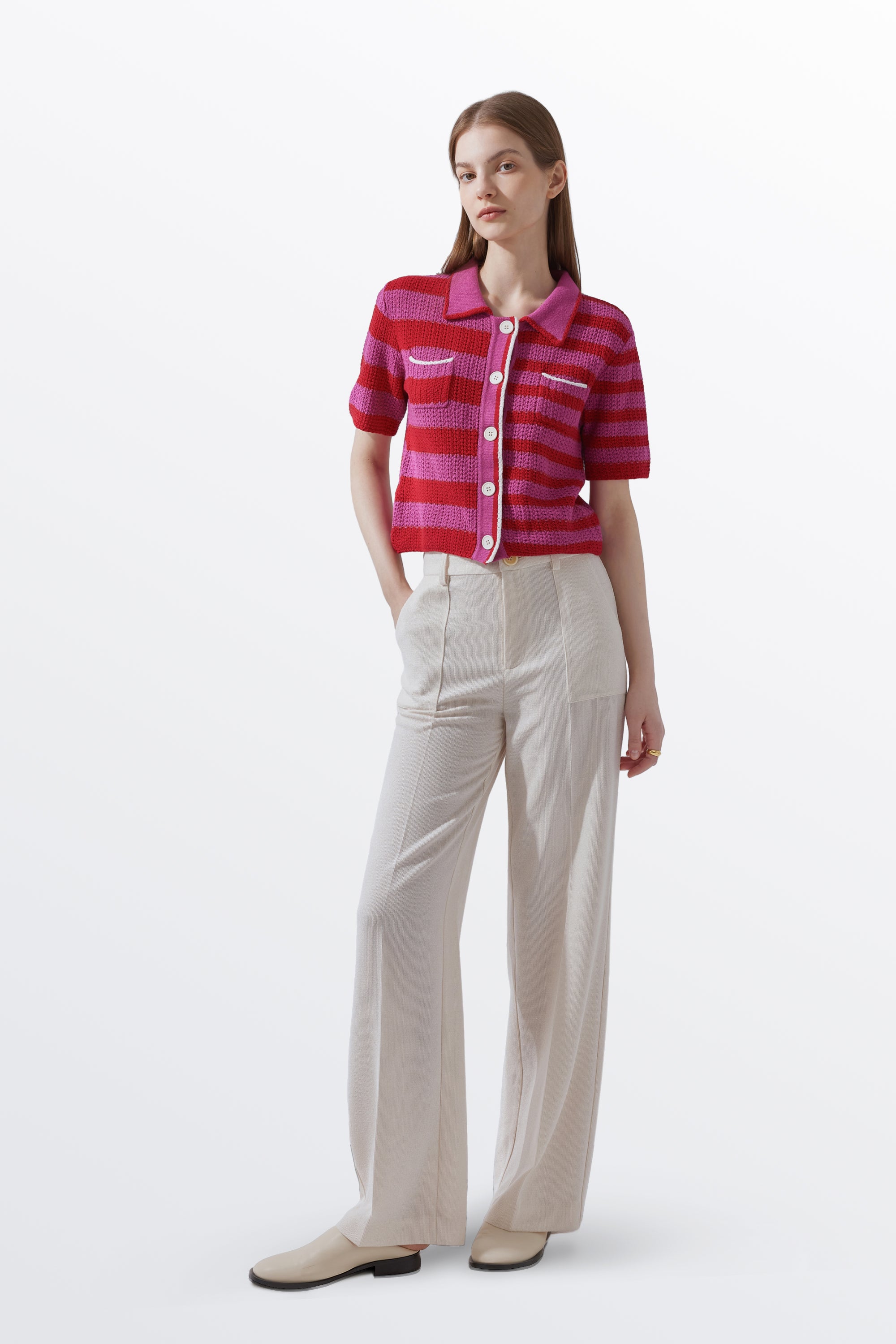 Sofia Stripe Knit Cardigan in Cotton Blend