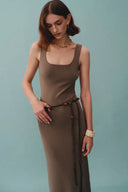 Hera Wide Sleeveless Strap Dress in Stretch Yarn Knit