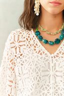 Amara Openwork V neck Cardigan in Cotton Yarn