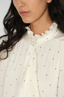 Hypatia Metallic Tupfen-Bluse mit Rüschen