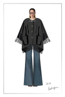 Luna Contrast Leather Fringe Poncho in Merino Cashmere Knit