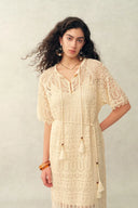 Ondina Handmade Lace Open-Knit Vacation Dress in Linen Blend Crochet