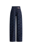 Jeans de Pierna Ancha Recta Mia Flora en Jacquard de Algodón Denim