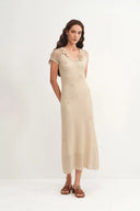 Robe Arali à appliqué floral crocheté main en lyocell cachemire