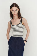 Liz Square Neck Body Con Sleeveless Tank Top in High-Stretch Ribbed Knit