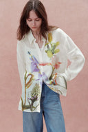 Brielle Oversized Flora Shirt in Silk-Linen Georgette