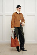 Flora Contrast Lapel Cotton Coat in Matte Faux Leather