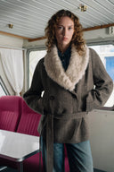 Ruth Herringbone Belted Low Waist Coat in 100% Wool
