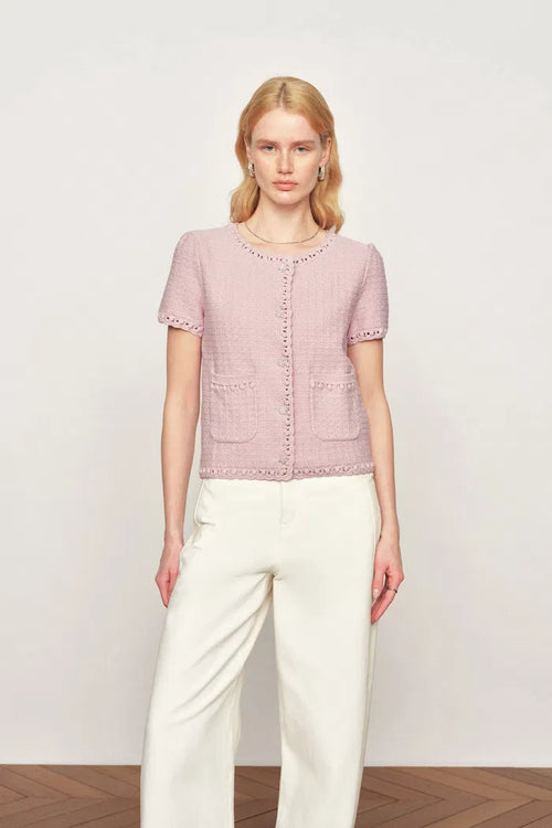 Shay Short Sleeve Cardigan in Mulberry Silk