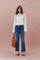 Quinn Handcrafted Button Loops Cut Out Crochet Cardigan in Cotton