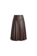 Anya Buckle Detail Pleated Midi Skirt in Vegan Leather