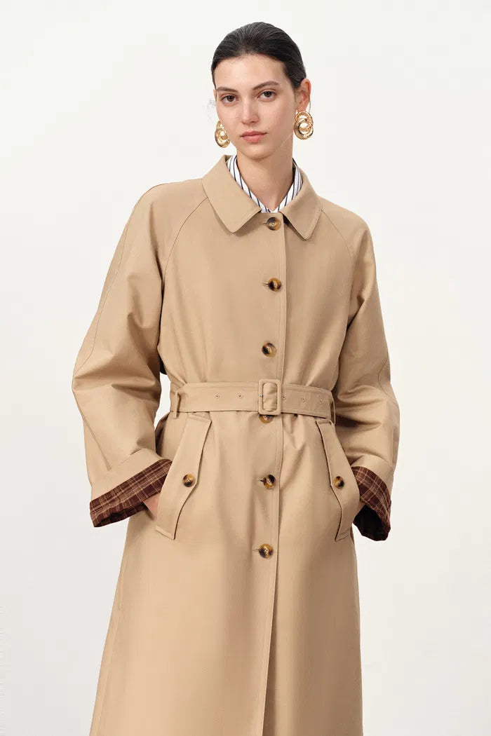 Barga Single Breasted Long Trench Coat in Cotton