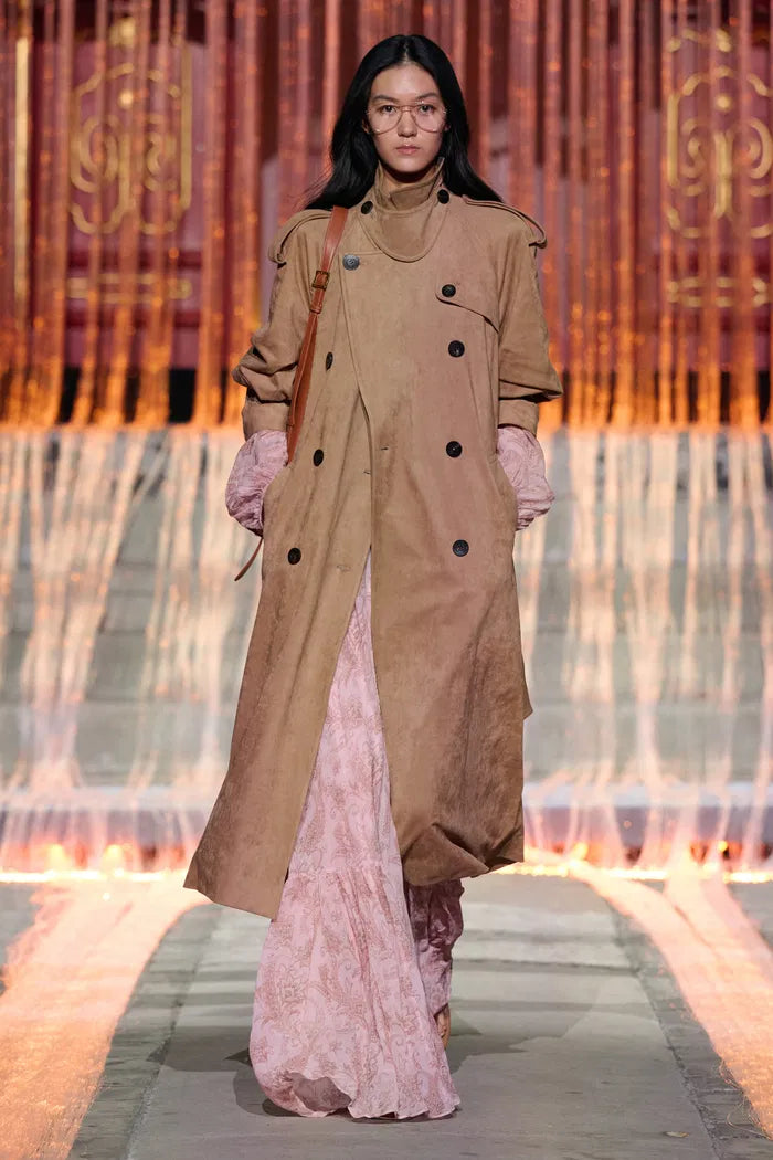 Astrid Detachable Epaulette Trench Coat in Faux Suede