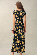 Maggie Handpainted Floral Cinched Waist Dress in Silk Double Crepe