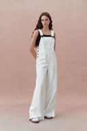 Paz White Overalls in Cotton Denim